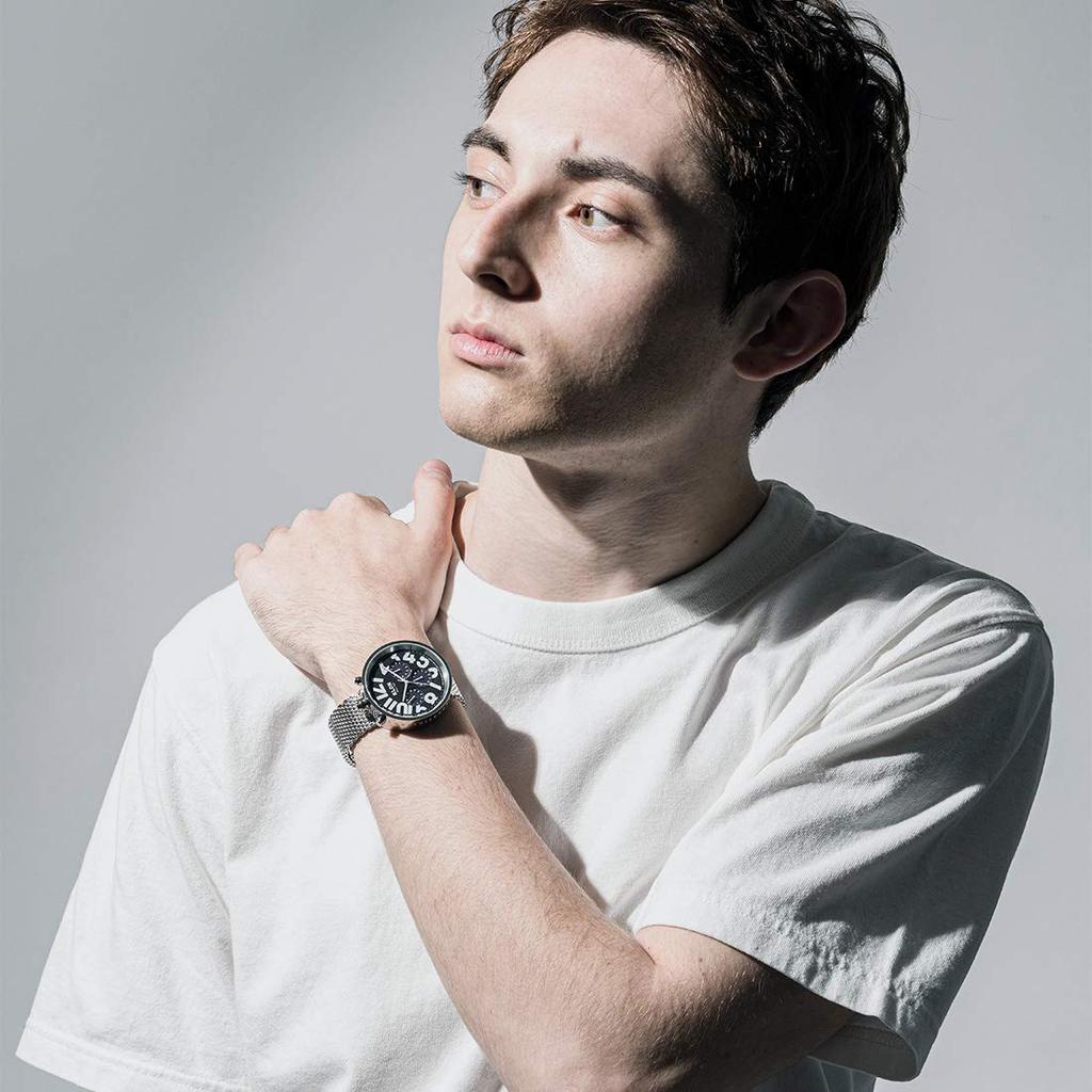 Часы на солнечных батареях, подарок на совершеннолетие, женские и мужские часы Helios на солнечных батареях, хронограф, сетчатый ремень, черный KLON HELIOS SILVER MESH -HIDE TIME- 43 мм