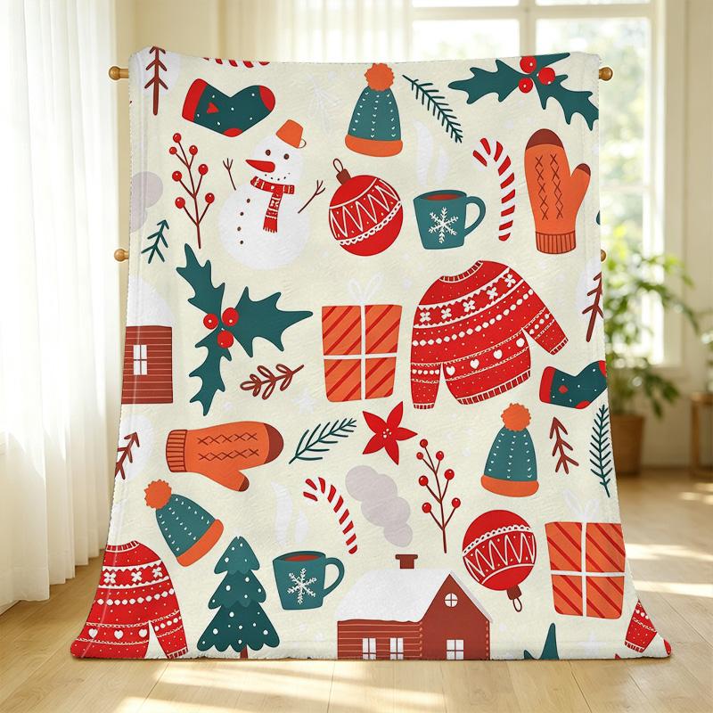 Hemmed Flannel Blanket – Soft & Skin-Friendly Warm Cozy Christmas-Themed Throw for Home Lounge, Winter Decor, Sofa Couch Use