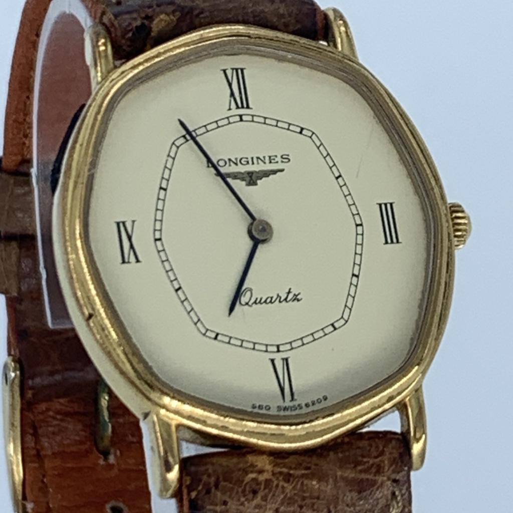 Новые батарейки Работают хорошо Мужские кварцевые часы LONGINES Восьмиугольный корпус Золотой циферблат Нержавеющая сталь 2 стрелки Легко почищены