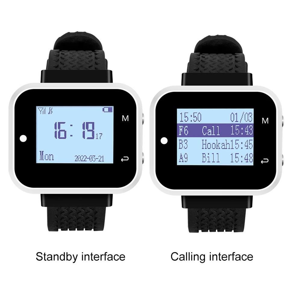 2-Waiter Watch Wireless Calling System - 15-Button Transmitter Pager Receiver for Restaurant/Hotel