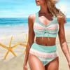 Женский купальник с подвеской на шее и волнистым принтом, бикини с коротким топом, купальник