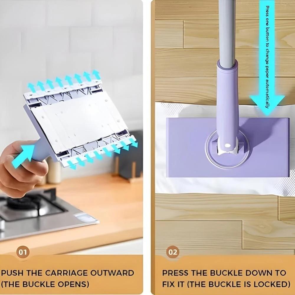 Convenient Automatic Cloth Changing Clever Mini Mop Snap-Grip Clip Sweeper Mopping Stick