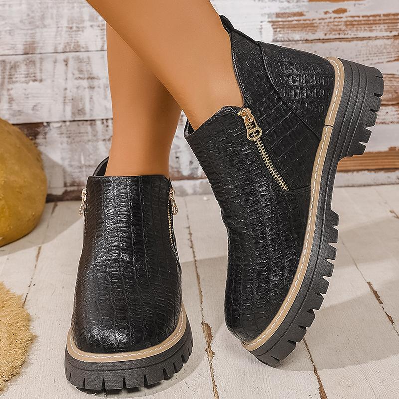 Женские ботильоны из искусственной кожи на щиколотке, модные ботинки на двойной молнии, женские ботильоны на платформе с нескользящей подошвой, весна-осень 2025