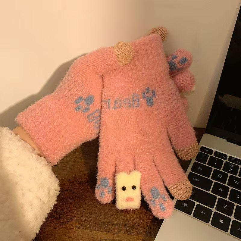 Knitted cute finger bear wool knitted cycling cold-proof woman