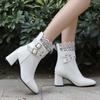6.5cm High Heels Women Ankle Boots Lace Fall Winter Pointed Toe Ladies Boots Large Size Fashion Shoes White Black Brown