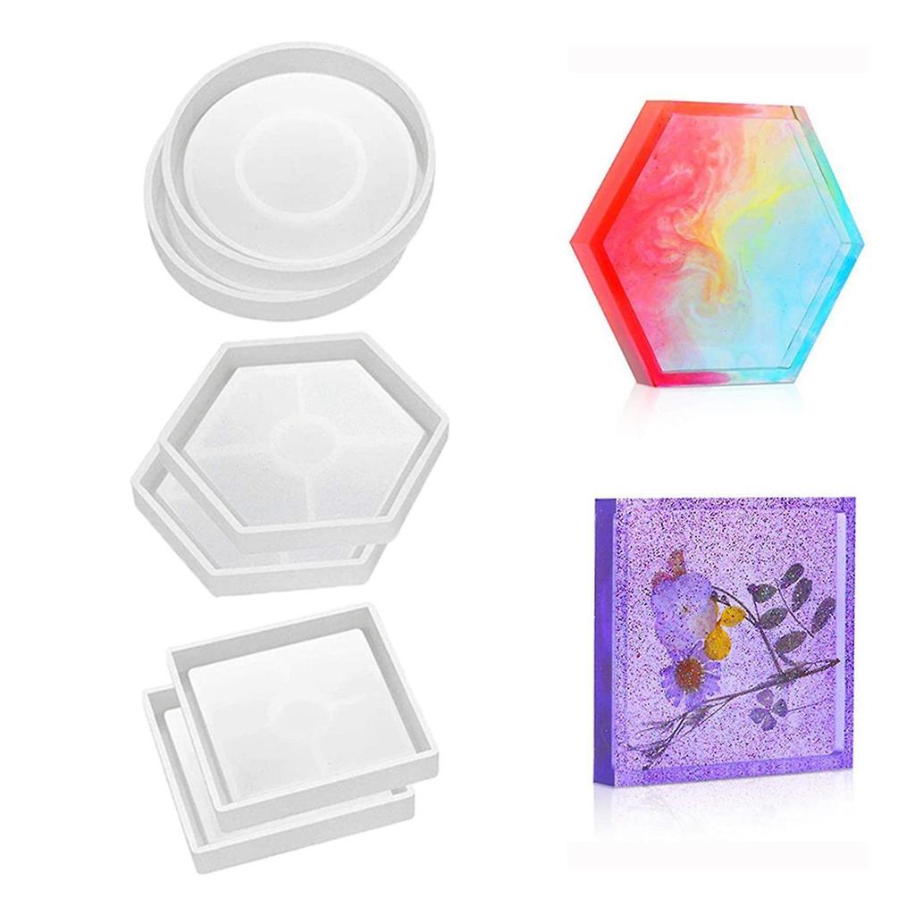 6Pcs Epoxy Resin Coasters Molds DIY Crafts Coaster Silicone Mould Cup Mat