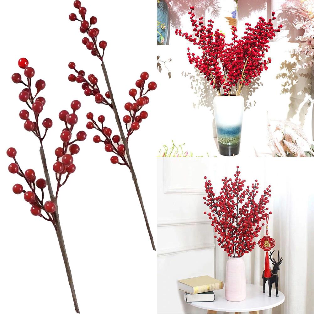Искусственные ягодные стебли Holly Red Simulation Tree 3/4 ветки красивые
