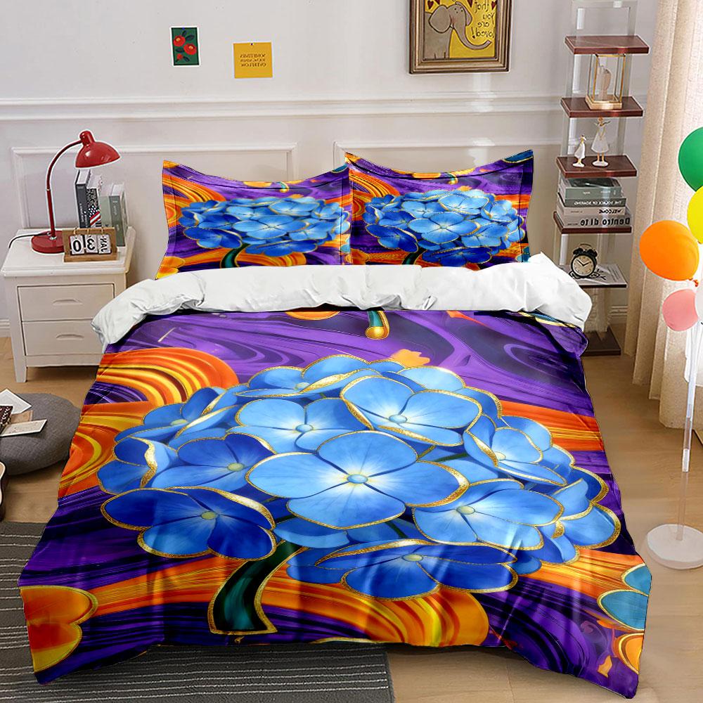 Blue flowers, purple swirls. Bedding sets Duvet cover sets Duvet covers Pillowcases(1 * Duvet Cover 2 * Pillowcases without duvet insert)