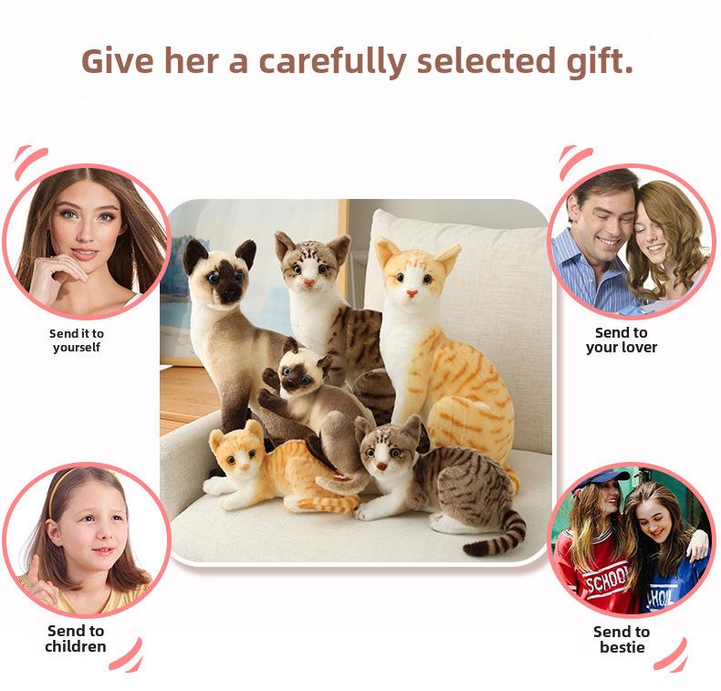 Сиамская плюшевая игрушка-кошка - реалистичная кукла оранжевого полосатого окраса - сидячая и лежачая позы