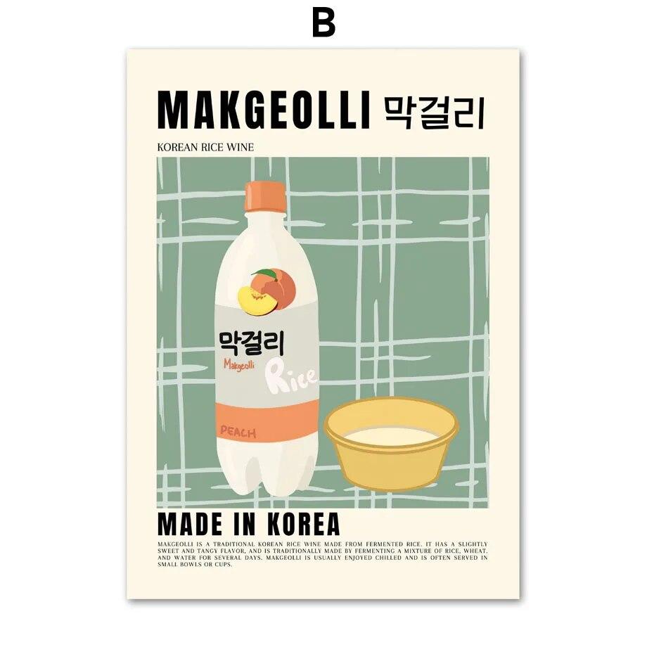 Ретро корейская кухня Кимчи настенная живопись на холсте плакаты на скандинавскую тему и принты настенные панно для кухни декор для столовой без рамки