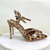 Fashion 12cm Sexy Leopard Stripe Sandals Female Leopard Print Gladiator Sandals Ankle High Heels Sexy Parties Shoes