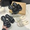 Muffin Platform Sandals Women Wear 2025 Summer New High-end French Sequins Versatile Internet Celebrity Word Sandals