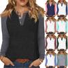Women's T Shirt Color Block Button Long Sleeve Daily Weekend Fashion Basic V- Neck Regular Top