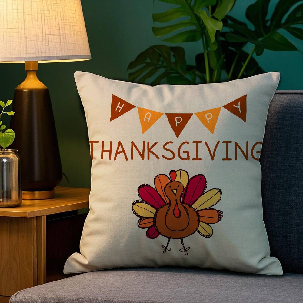 Thanksgiving Cute Turkey Pillow Case Sofa Living Room Bedroom Double-sided Printing Square Cushion Nap Time Cushion Cover