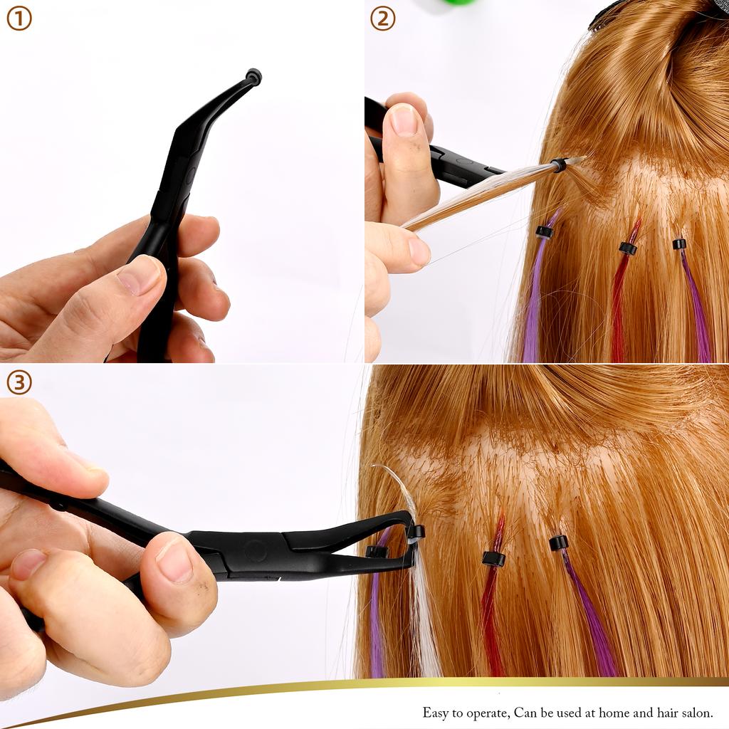 Micro Beads Closer Hair Extension Tools Application Plies Kit with C Type Needles and Pulling Loop Threader Tools