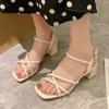 Summer Sexy Women High Heels Sandals Designer Chunky Buckle Brand Pumps New Shoes Dress Fashion Slingback Women Slippers