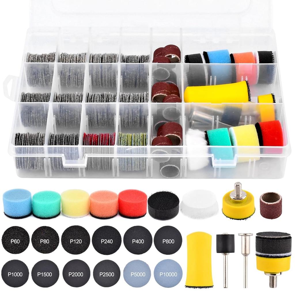 268 PCS 1 Inch Wet Dry Sanding Discs and Drums, 60 to 10000 Grit Wet Dry Sandpaper Micro Sand Paper with 1/8" Shank Backing Pad, fit