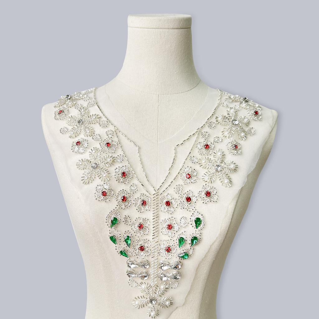 Mesh Embroidery Beads Color V-Neck Placket Collar Diy Decorative Accessories Women'S Dress Top Dress