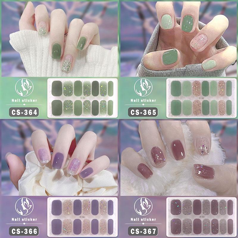 1PC (в комплекте 14 маленьких наклеек) Гелевая наклейка для укрепления ногтей без запекания, водостойкая и прочная 3D наклейка для обертывания ногтей, сплошной цвет, луковый порошок