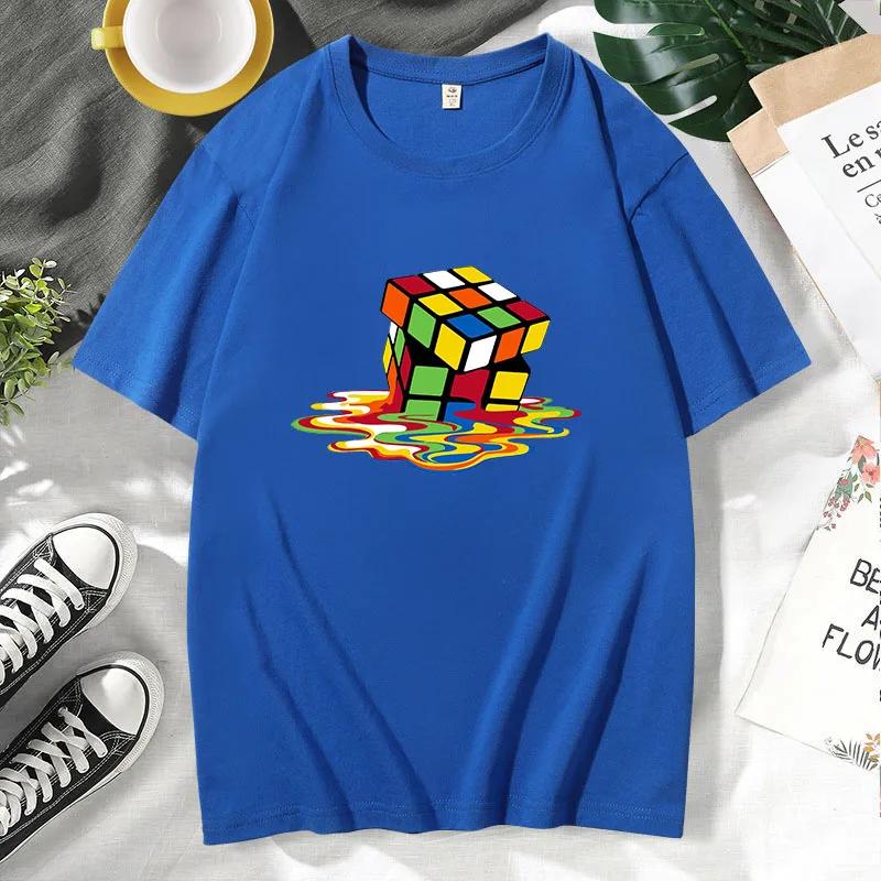 Летняя хлопковая футболка с принтом Рубика, забавная хипстерская футболка с графическим принтом, топ унисекс для мужчин с коротким рукавом, классные футболки