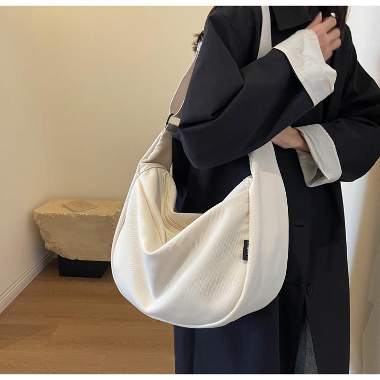 Ielgy Large-Capacity Commuter Niche Design Casual Simple All-Match Texture Canvas One-Shoulder Cross-Body Dumpling Bag