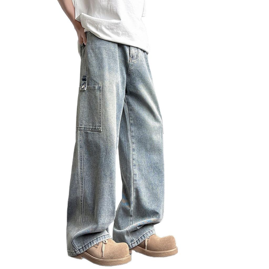 Jeans Men's Autumn Trendy High Street Loose Straight Pants Micro Wide Tooling Pants
