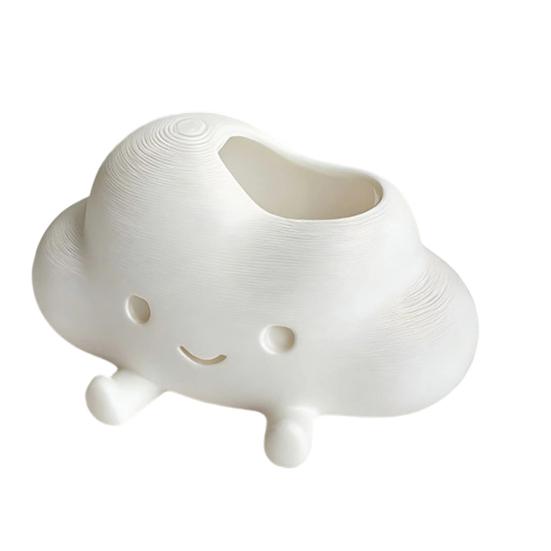 Cloud Shaped Storage Holder, Cute Smiling Face Decor, Multi-Functional Organizer for Pen Succulents & Makeup Brush, Compact Ornament for Desktop Decor
