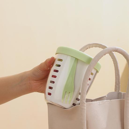 Коробка для салата для пикника, 650 мл, фруктовая чашка с вилкой, двухслойная, быстроосушенная, герметичная, компактная, герметичная, контейнеры для хранения продуктов для путешествий, пикника, кемпинга