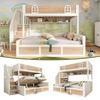 Bunk Bed 90x200 and 140x200 Cm, Wood, Hydraulic Storage, Stair Cabinet, Slatted Frames, Fall Protection, White Natural, Without Mattress