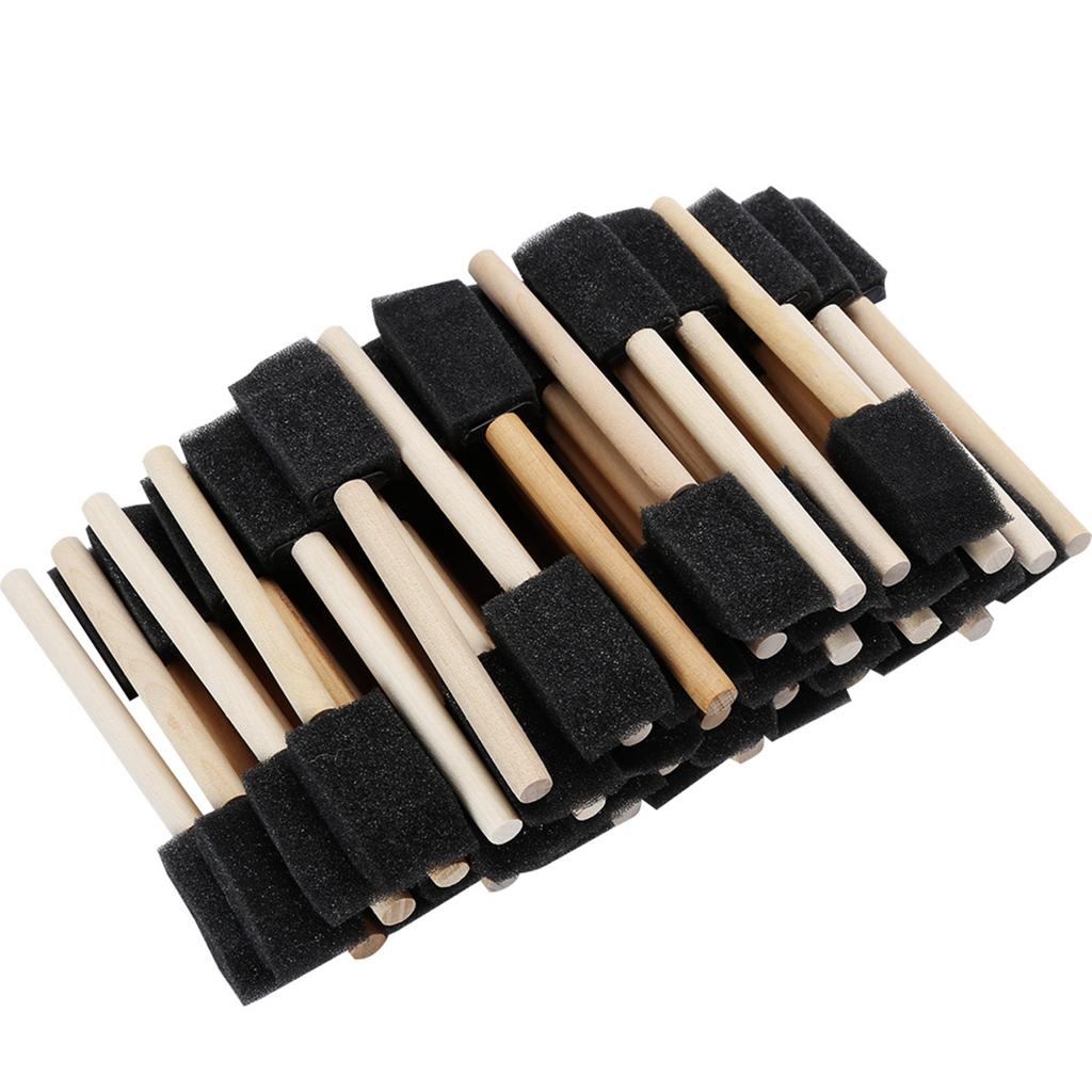 50Pcs Foam Brush Black Sponge Wood Handle Paint Brush Children Drawing Graffiti Tools