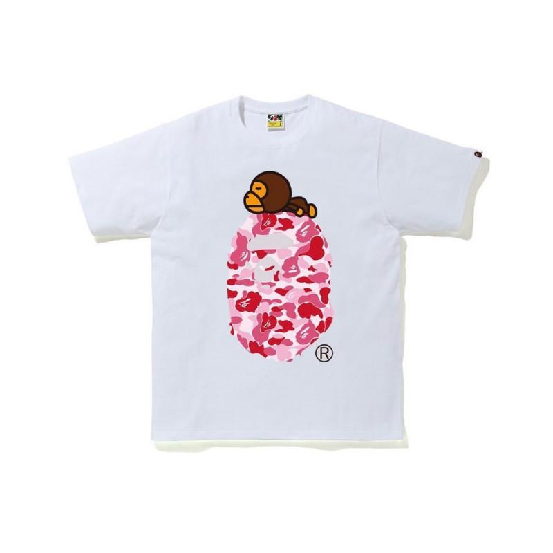 2026 BAPE Камуфляж с головой обезьяны Графическая футболка Унисекс Короткий рукав Круглый вырез Хлопковая футболка Мужчины Женщины