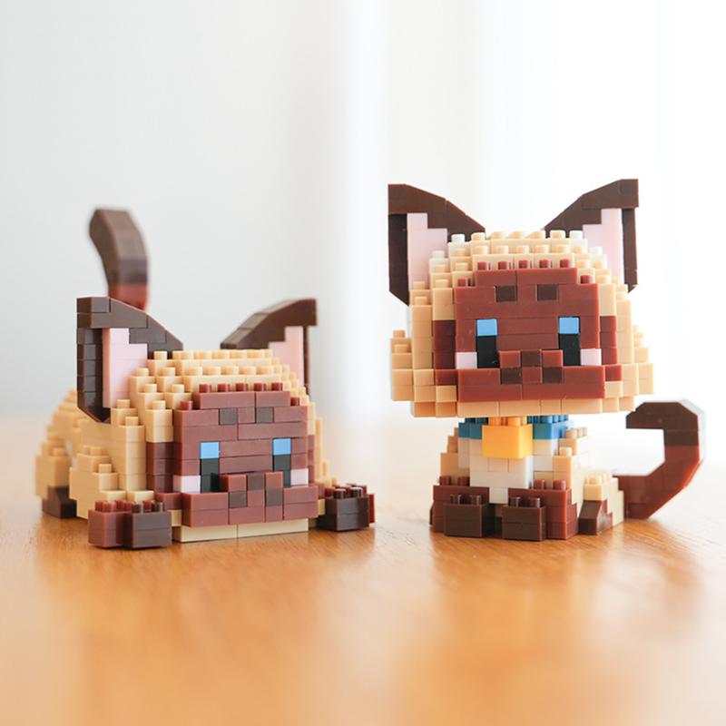 NEW DIY Cute Cat Pets Orange Puppet Silver Gradual Layer Cow Building Blocks Kit Girls Bricks Movie Model Kids Toy Children