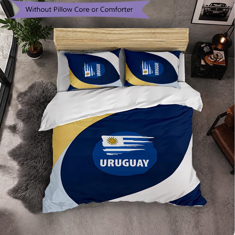 Uruguay Football Pattern 3 Pieces Bedding Set Soft Microfiber Duvet Cover with Pillow Cases for Bedroom