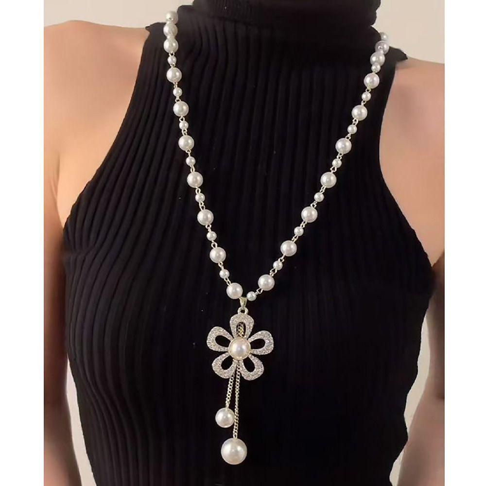 1Pcs Elegant Temperament Pearl Necklace Vintage Sweater Chain  Women's Jewelry Accessories