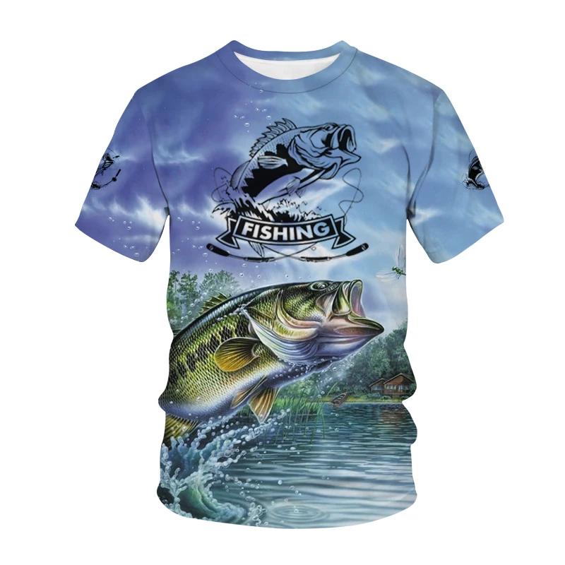 New Deep Sea Fishing Printed Tss Shirts Men's 3D Outdoor Fisherman O Collar Short-sleeved Y2k Tops Men's and Women's Hunting F