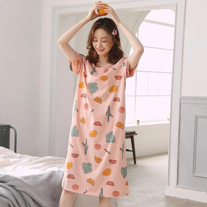 Женские удобные легкие ночные рубашки с круглым вырезом и короткими рукавами, женская ночная рубашка, свободная пижама, пижама