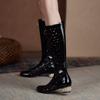 Летние сапоги Krazing Pot из микрофибры с круглым носком, модные летние сапоги с полыми украшениями, высокие сапоги до бедра
