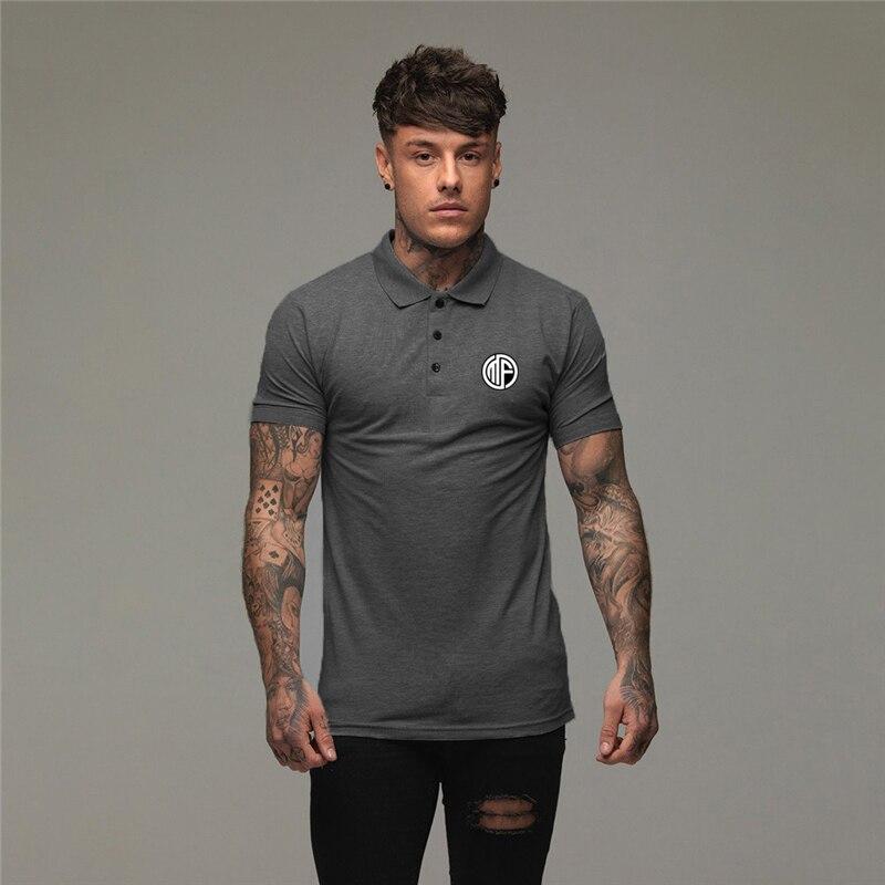 Muscleguys Летняя новая мужская дышащая рубашка поло с короткими рукавами и лацканами в деловом стиле
