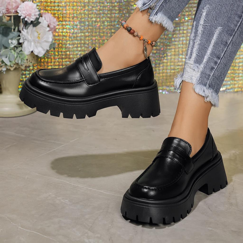 Модные туфли на толстой платформе для женщин 2025 года, новые туфли в стиле преппи из искусственной кожи, женские туфли на толстой подошве, удобные туфли Slio On