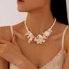 Resin Iris Flower Pendant Necklace Sweet Pearl Beaded Choker Creative Beach Necklace Jewelry  Gift