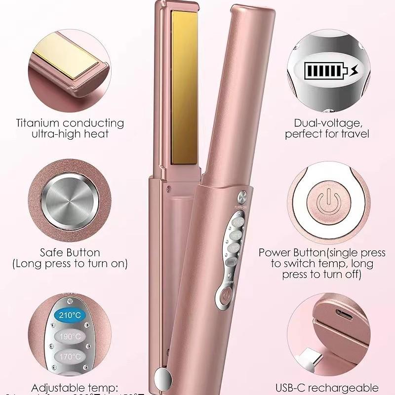 "2024 Титановый беспроводной выпрямитель и плойка для волос": Перезаряжаемый от USB, Портативный, Двойного назначения."