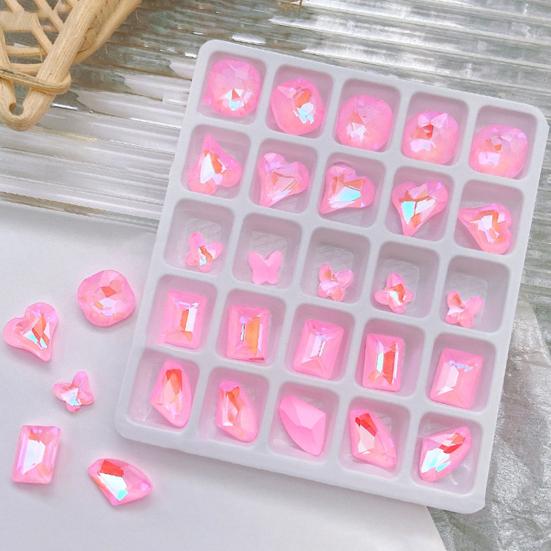 25Pcs Nail Crystal Creative Butterfly Love Heart Decorations Square Faux 3D Charms DIY Nail Art