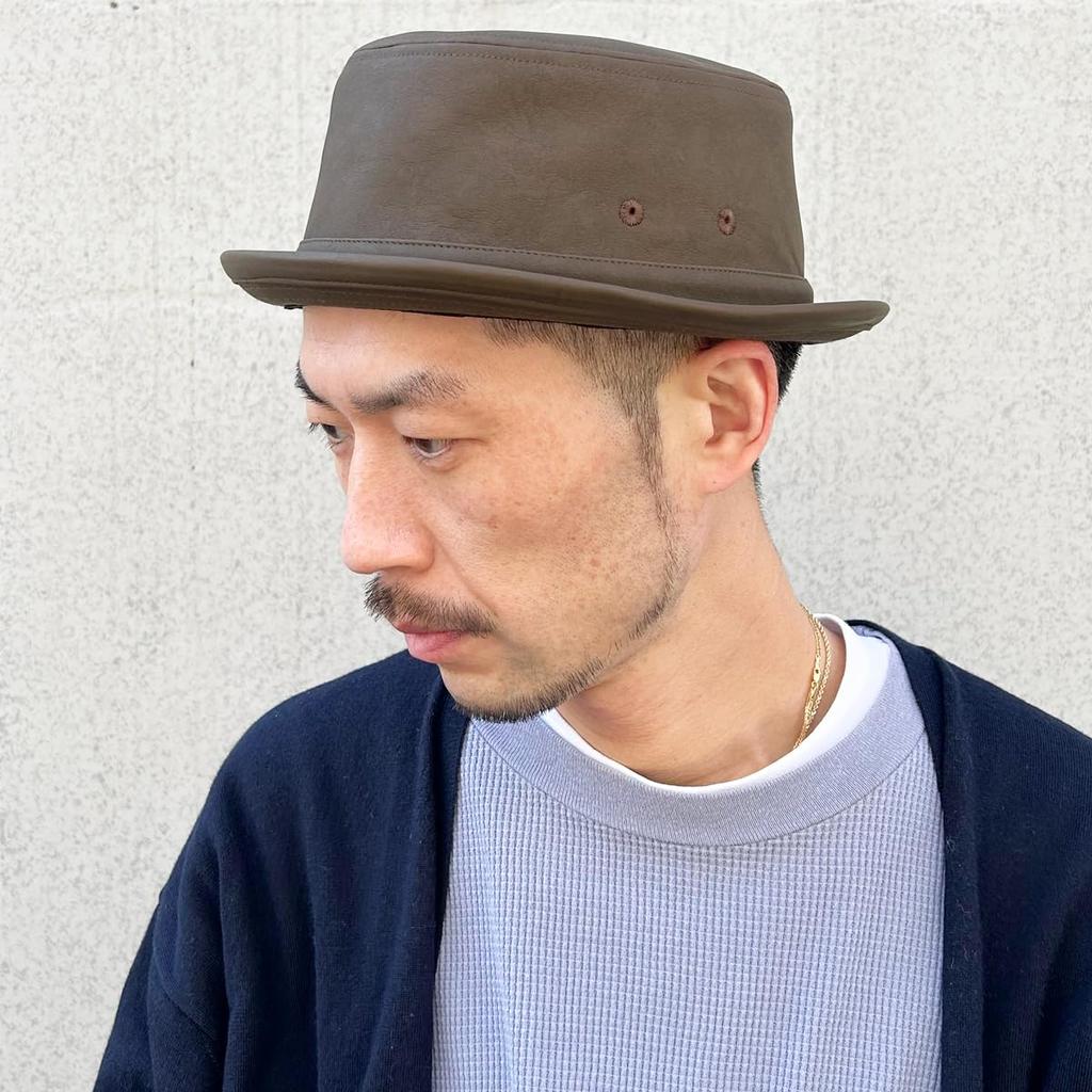 Basic Enchi Fake Leather Porkpie Retro Vintage Style with a Simple Finish and Matte Leather Antibacterial and One Size Fits for Men and Women Hat,