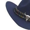 Ковбойская шляпа в стиле вестерн для мужчин и женщин с широкими полями, солнцезащитная фетровая шляпа для пляжа, шерстяная фетровая шляпа для ковбойши с регулируемым ремешком