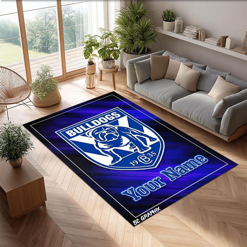 Canterbury-Bankstown Bulldogs Crystal Velvet Rug, Custom Name Text Personalized Non‑Slip Floor Mat for Home Decor Gift