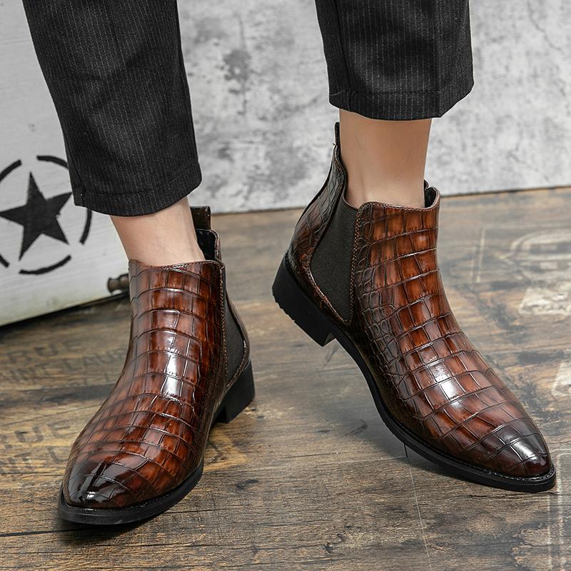 Модные мужские кожаные ботильоны без застежек, туфли с острым носком и низким каблуком, мужские повседневные классические ботинки челси, мужские ботинки и обувь класса люкс