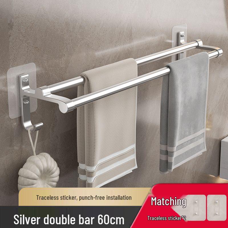 Double Towel Bar Alloy Aluminum Rack Punchin Type With Nonmarking Sticker