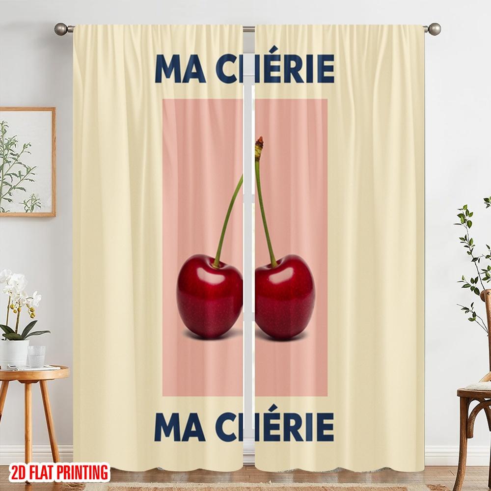 2 шт. 2D плоская печать Шторы Вишни Ma Cherie Полиэстеровая ткань Без электричества Сезонная вечеринка и праздничный декор Идеально для