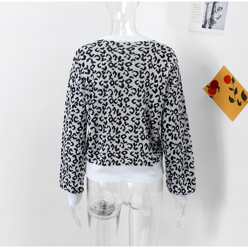 Женский свитер с круглым вырезом, короткий вязаный пуловер с леопардовым принтом, модный повседневный джемпер с застежкой-молнией, нижняя рубашка на осень и зиму