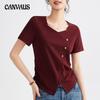 Women's Summer New High End Irregular Slimming Square Collar Short Sleeved Shirt